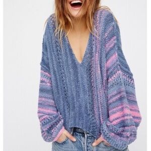 Free People Amethyst Sweater in Blue Combo